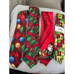 J. Garcia 4 Holiday Tie Set 100% Silk Gifts NWT Ornaments Holly Santa Rudolph